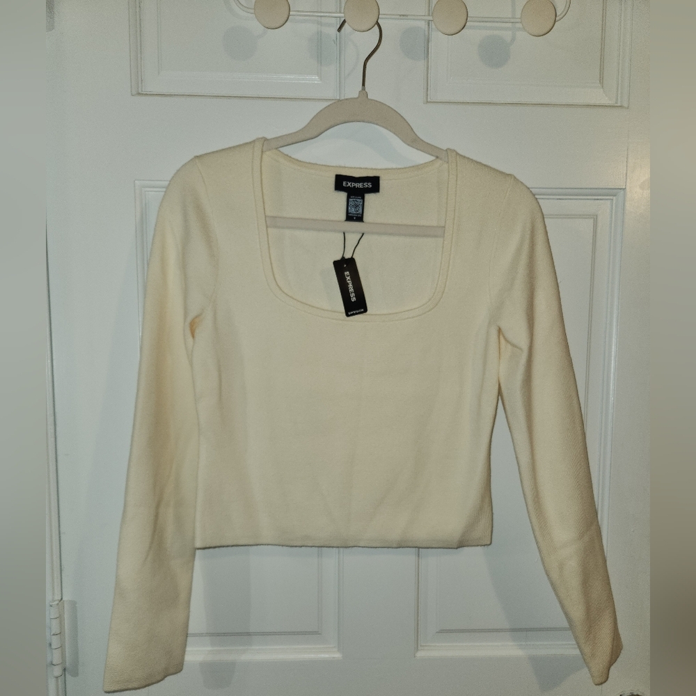 Square Neck Long Sleeve Sweater, Swan, Medium - Picture 6 of 11